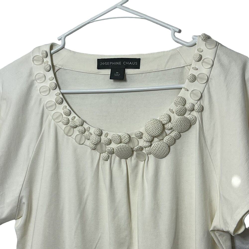 Josephine Chaus Short Sleeve Top Preppy Cream Cottagecore Ivory Size M Boho - Picture 3 of 12